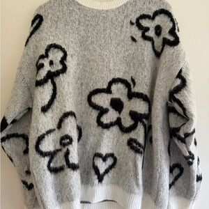 ASOS Black and Gray Floral Crewneck Sweater